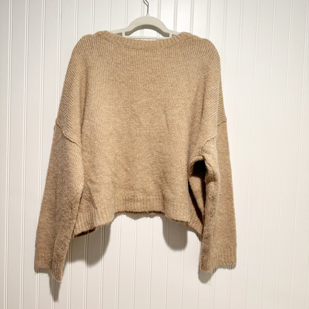 Anthropologie Pilcro Oversized V-Neck Sweater Camel Tan Wool Blend Size Medium - Picture 5 of 5